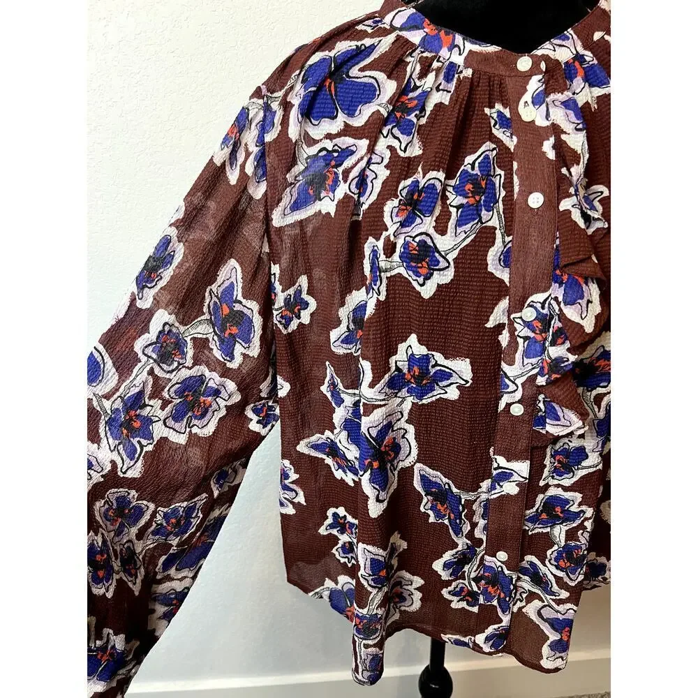 New Tanya Taylor Women's Briella Brown Floral Silk Top SZ 20